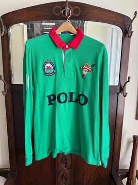 Polo Ralph Lauren Green/Red/Black/ Kicker Bear Sz Large Rugby